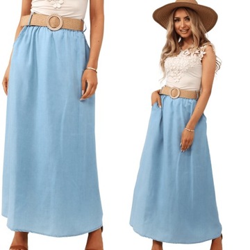 SPÓDNICA DAMSKA SPÓDNICZKA DŁUGA MAXI KOBIECA JEANSOWA MODNA PASEK KOLORY