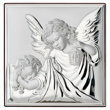 Obraz anioła stróża srebrny nowoczesny 12x12 cm