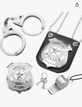 Zestaw policjanta kajdanki gwizdek blacha policyjna na prezent dla dziecka