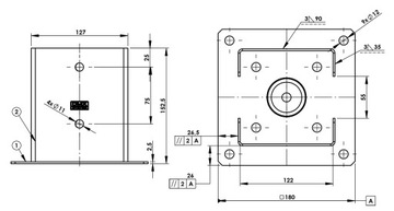 Основание столба оцинкованное, прикрученное к бетону, анкерная ножка 120x120 2,5 мм.