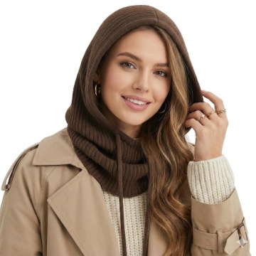 BRĄZOWA KAPTUR komin BALACLAVA kominiarka CZAPKA damska BRĄZ