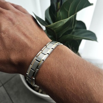 Bransoletka magnetyczna męska zdrowotna SREBRNOZŁOTA 21cm Prezent Versatile