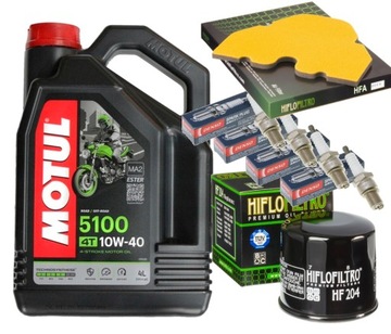 U27ESR-N ZESTAW OLEJ MOTUL FILTRY ŚWIECE KAWASAKI ZX600 ZZR 600 02-04