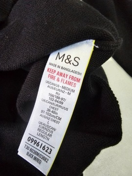 M&S męski sweter czarny cienki napis okrągły dekolt M