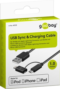 USB — microUSB + кабель Apple Lightning Goobay 1м