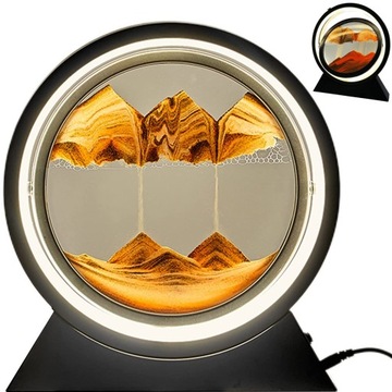 ELEGANCKA LAMPA LED Z PIASKIEM RUCHOME SZKŁO W RAMCE 3D DO SALONU SYPIALNI