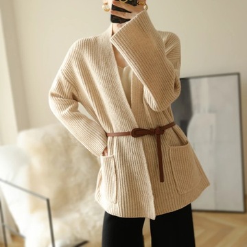 New Cashmere Sweater Pure Wool Thick Cardigan Wom