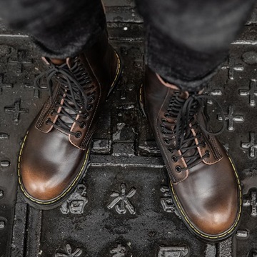 40 GLANY BOTKI OFICERKI DR COMBAT BOOTS SKÓRZANE TRAPERKI KOZAKI 14 DZIUREK