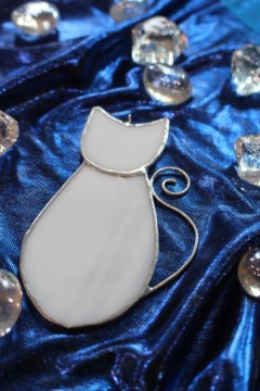 Витраж котенок белый кот подарок кошачье украшение