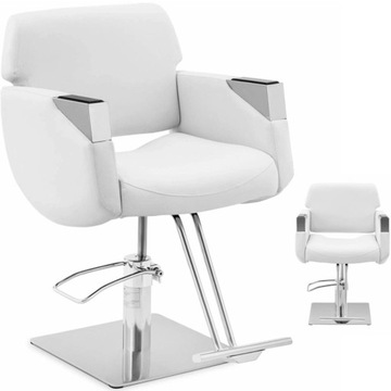 FOTEL FRYZJERSKI Z PODNÓŻKIEM - 880-1030 MM - 200 KG - SREBRNY, BIAŁY