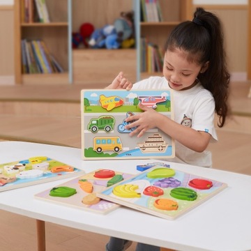 VIGA DREWNIANE PUZZLE UKŁADANKA MONTESSORI 2w1 FIGURKI FARMA ZWIERZĄTKA