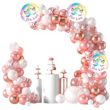 Balony JEDNOROŻEC STO LAT ROSE GOLD GIRLANDA PARTY
