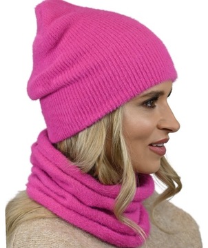 Modny Komplet z Alpaki CZAPKA KOMIN Fuksja AL2