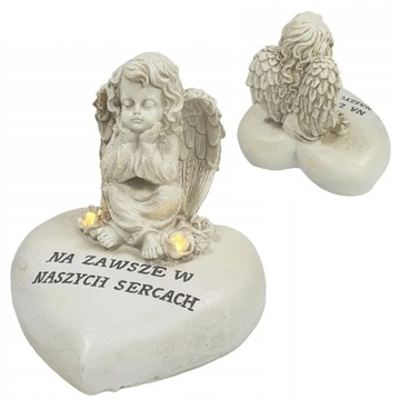 Aniołek LED figurka na grób NA ZAWSZE W NASZYCH SERCACH 12 cm