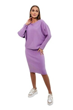 Komplet swetrowy bluzka i sukienka midi fioletowy