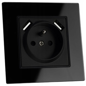 GNIAZDKO SZKLANE 2 x USB Czarne Kontakt ODLEW FI60
