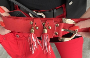 ДЛИННЫЕ БРЮКИ КРАСНЫЕ МОДНЫЕ ТОПЫ ТРУБКИ + ПОЯС ВЫСОКИЙ ПОДЪЕМ ДЛЯ ОФИСА FB222