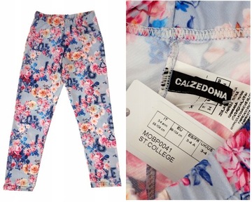CALZEDONIA LEGGINSY DŁUGIE PASTELOWE KWIATY KOLOROWE 99-104 cm