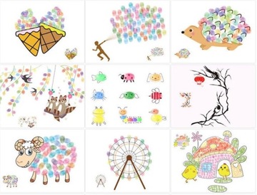 НАБОР ПАЛЬЧИЧНЫХ РИСОВАНИЙ КНИГА АЛЬБОМ КРАСКИ КАРТОЧКИ ДЛЯ РАСКРАСОК 60 ИЗОБРАЖЕНИЙ