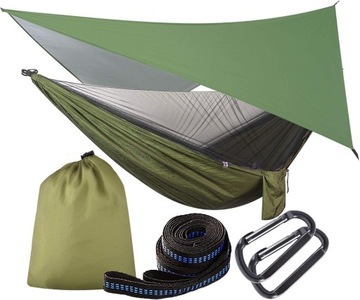 HAMAK Z MOSKITIERĄ I PLANDEKĄ OGRODOWĄ PODRÓZNY OUTDOOR 200KG 290X140CM