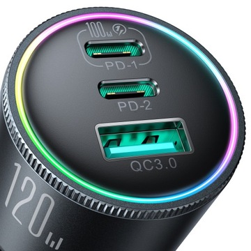 АВТОМОБИЛЬНОЕ ЗАРЯДНОЕ УСТРОЙСТВО JOYROOM 120 Вт, 2xUSB-C, КАБЕЛЬ USB-A + USB-C, 100 Вт, QC PD