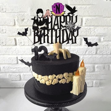 1 sztuka dekoracja na tort urodzinowy Addams z brokatem Wednesday Addams de