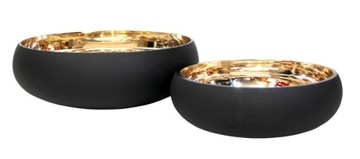 Стеклянная чаша для свечей диаметром 23 см - черный матовый/золотой