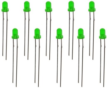 Dioda LED okrągła THT 3mm zielona komplet 10szt