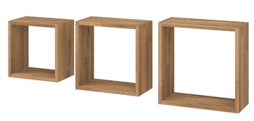 Zestaw trzech półek dębowych CUBE kwadrat Z3