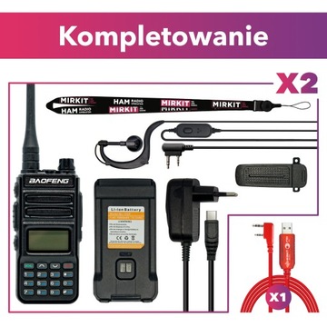 2 krótkofalówki Zestaw RT15UV 5W 1800 mAh, port USB -С+ Kabel Programowania