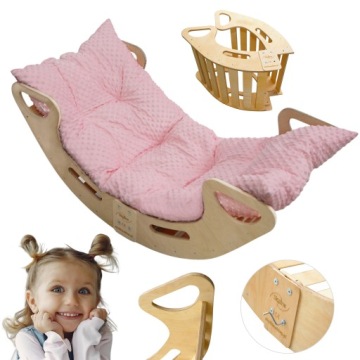 Montessori růžové dřevěné Houpačka s polštářem pro děti 110 cm velikost XL Pl