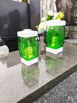 Свеча-фонарь гламурная белая зеленая елка 31 см