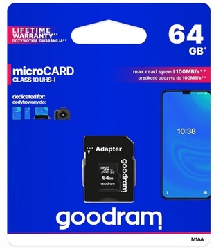KARTA PAMIĘCI MICRO SD SDXC GOODRAM 64GB CLASS 10 UHS-I + ADAPTER SD