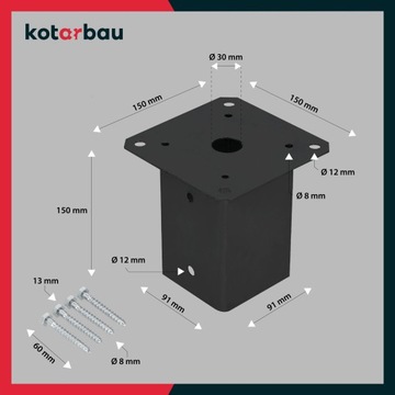 PODSTAWA SŁUPA PRZYKRĘCANA WSPORNIK KOTWA 90x90 MM