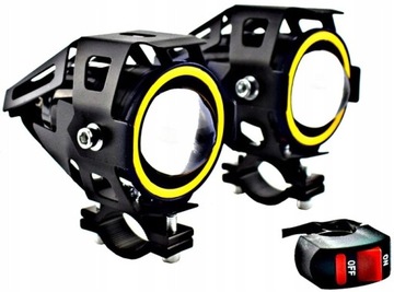 2x HALOGENY MOTOCYKLOWE LAMPY REFLEKTORY RING LED