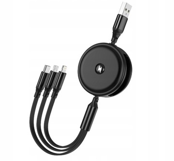 ZESTAW KABLI 3W1 3.1A KABEL USB-C LIGHTNING MICROUSB FAST CHARGE JAKOŚĆ