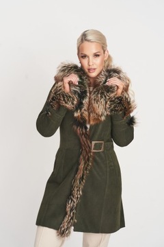 Elegancki KOŻUCH DAMSKI z jenotem KD-67 XXL 44 zielony khaki