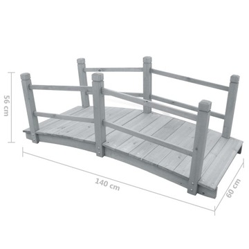 Садовый мостик, серый, 140x60x56 см, массив дерева