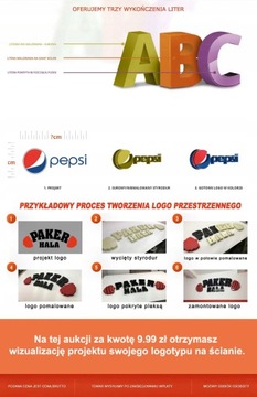 Litery przestrzenne 3D na ścianę do biura firmy, logo reklama pleksa plexi
