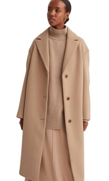 Camelowy PIĘKNY DŁUGI PŁASZCZ WEŁNA CASHMERE-XS