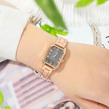 Women Watch Rectangle Dial Stainless Steel Strap Quartz