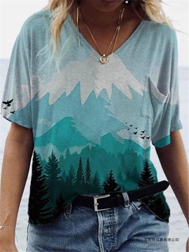 T-shirt z krótkim rękawem kobiety malarstwo pejzaż