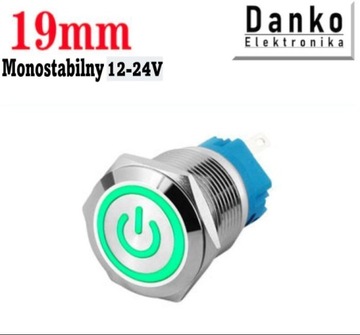 Przycisk przełącznik metalowy 19mm LED 12V 24V mo
