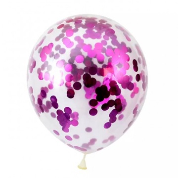 Balon przezroczysty konfetti różowe 5 sztuk