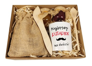 PREZENT NA DZIEŃ DLA BABCI I DZIADKA ZESTAW DŻEM MIÓD HERBATA KUBEK BOX