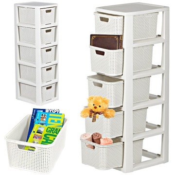 REGAŁ KOMODA SZAFKA PÓŁKA SŁUPEK Z 5 KOSZAMI RATTAN KOSZE DO ŁAZIENKI BRANQ