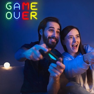 GAME OVER NEON DO POKOJU ZABAW 5V KOLOROWA DEKORACJA ŚCIENNA LED