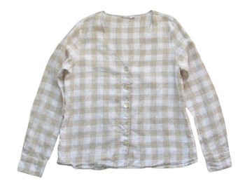 Bluzka koszula w kratkę krata beżowa biała 100% len mango lniana 40/L