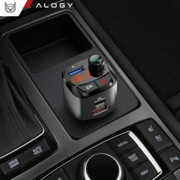 FM-передатчик Alogy, зарядное устройство USB QC 3.0 + USB-C PD Bluetooth + КАБЕЛЬ + ЧЕХОЛ