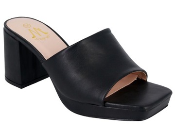 KLAPKI NA SŁUPKU BUTY DAMSKIE NA OBCASIE CZARNE SKÓRZANE ELEGANCKIE 40
